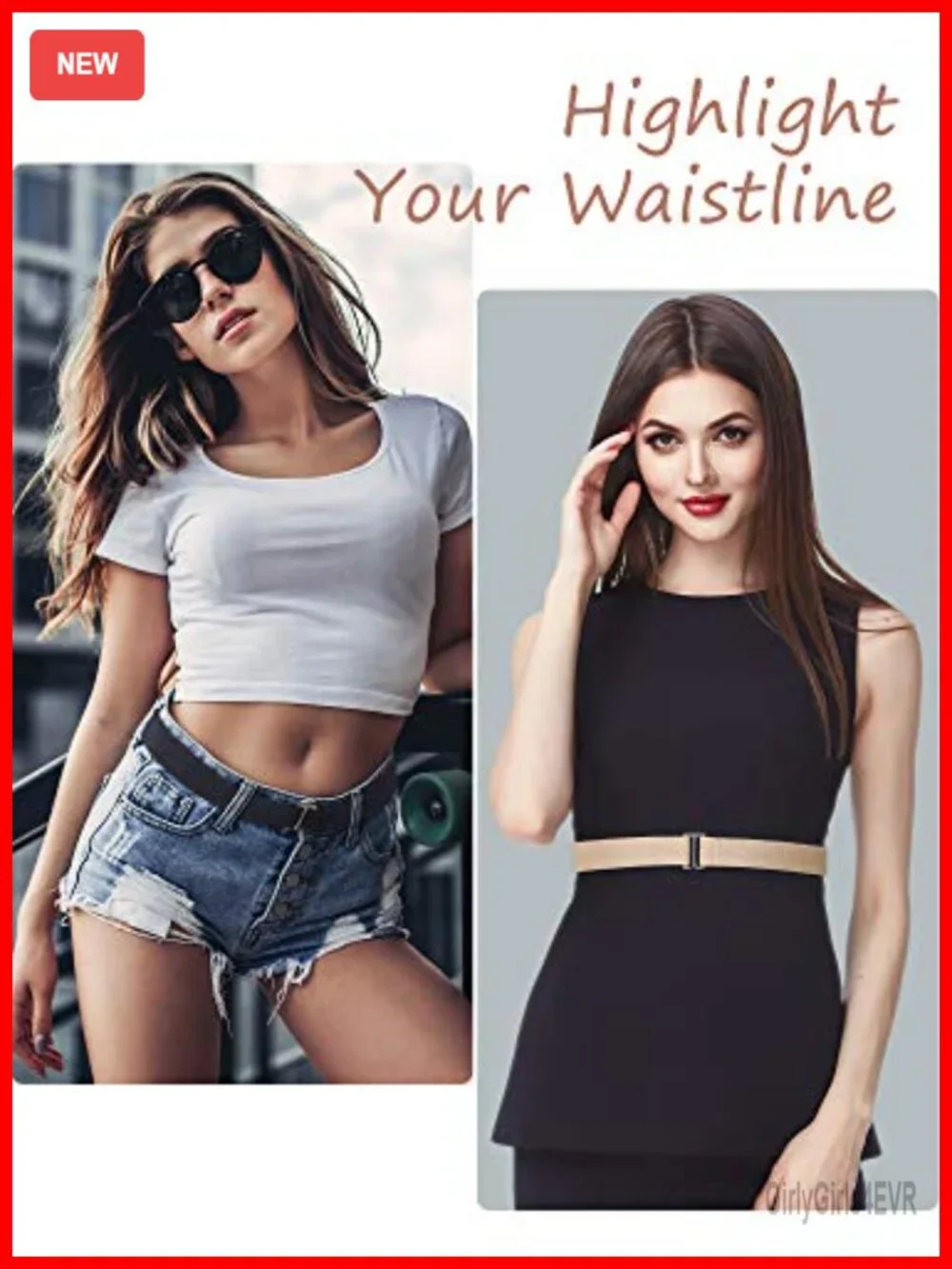 Invisible Stretch Belt Flat Buckle Adjustable Elastic Waist Belt for Women